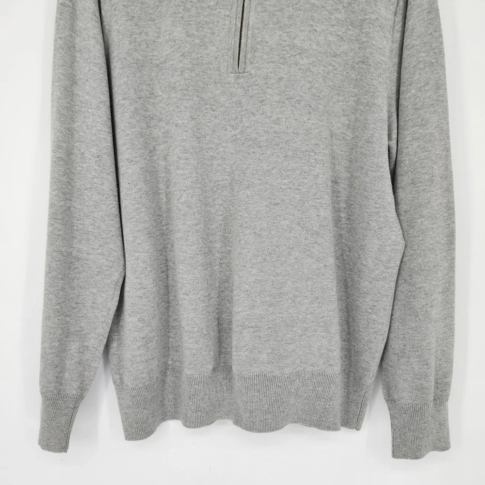 J. Crew Grey Cotton 1/4 Zip‎ Mock Neck Sweater Mens Large Preppy Classic Weekend